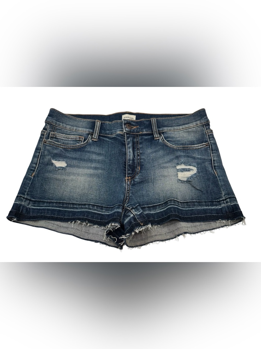 Sneak Peak Cut Off Distressed Mid Rise 9.5" Denim Shorts Inseam 2.5" Size L